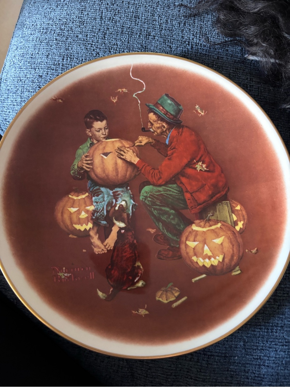 Gorham Brown and Orange Halloween Pumpkin Carving Decorative Plate